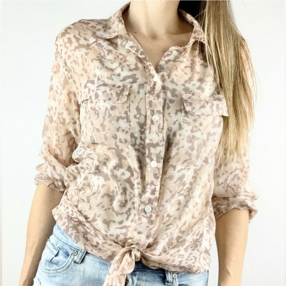 EQUIPMENT Femme Leopard Animal Print Sheer Chiffon Silk Button-Up Blouse XS - Picture 2 of 14